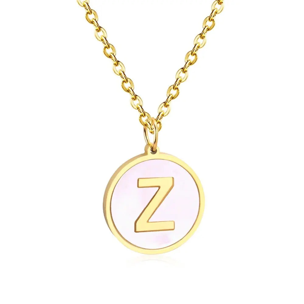 Stainless Steel Round Initial Pendant Necklace Gold Color 26 A-Z Letter Necklaces For Female Party Friend Wholesale asonjewelry